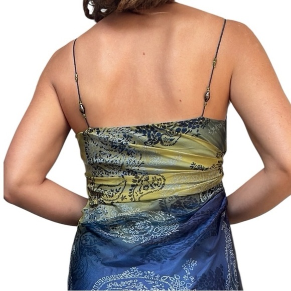 Vintage y2k Laundry by Shelli Segal Beaded Strap Silk Fairy Garden Midi Dress 6 - Picture 2 of 14